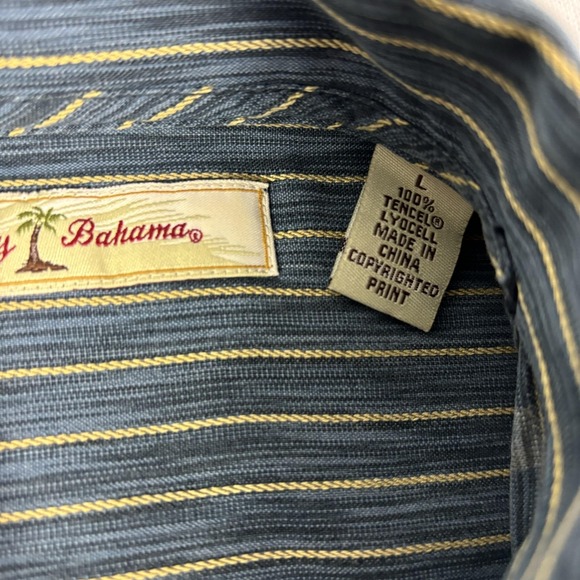 Tommy Bahama Shirt Mens L Blue Floral Stripe Hawaiian Short Sleeve Button Front - Picture 3 of 10